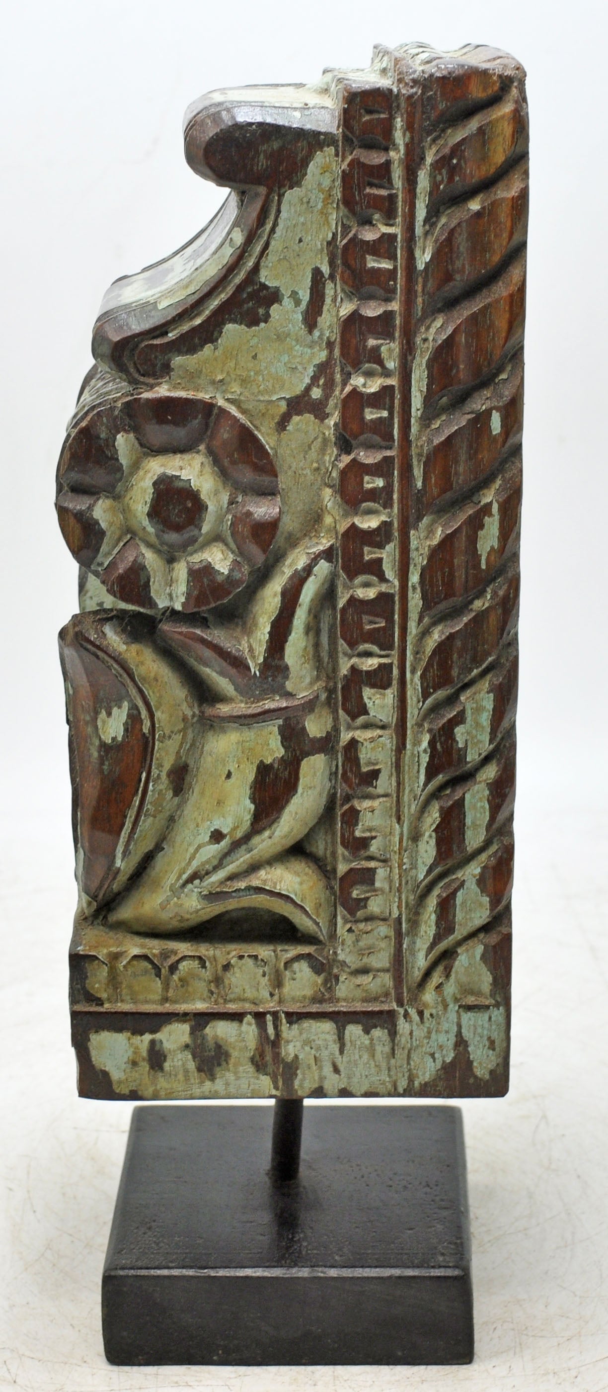 Antique Wooden Bracket Carving on Stand Original Old Fine Hand Carved Rustic Painted