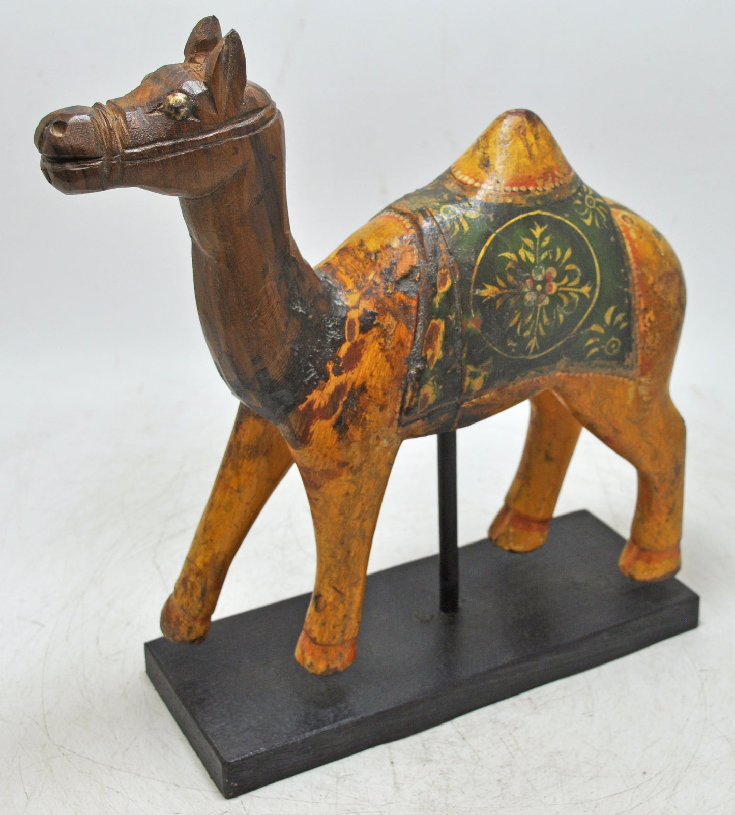 Vintage Wooden Camel Figurine Original Old Hand Carved Painted