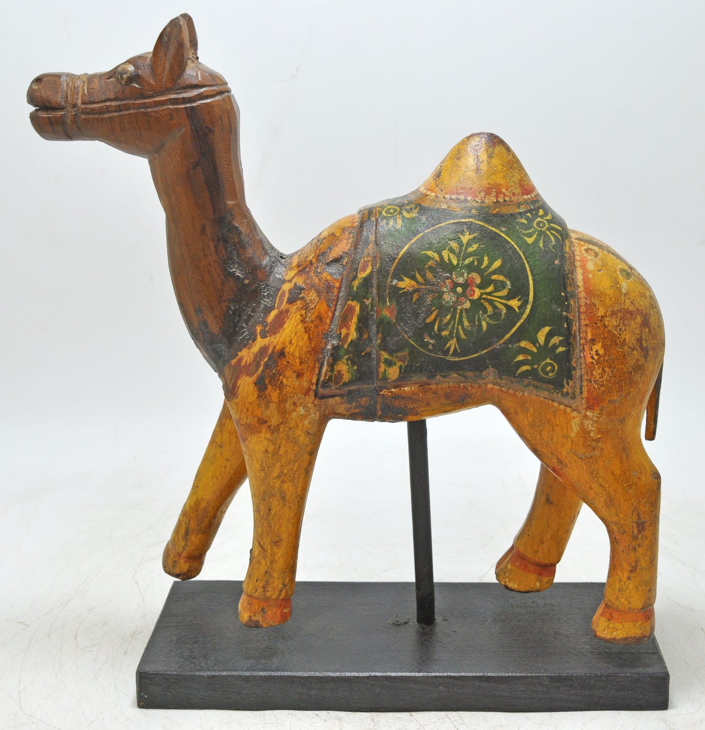 Vintage Wooden Camel Figurine Original Old Hand Carved Painted