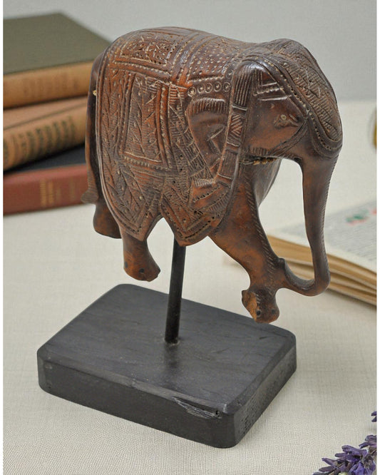 Vintage Wooden Small Elephant Figurine Original Old Fine Hand Carved