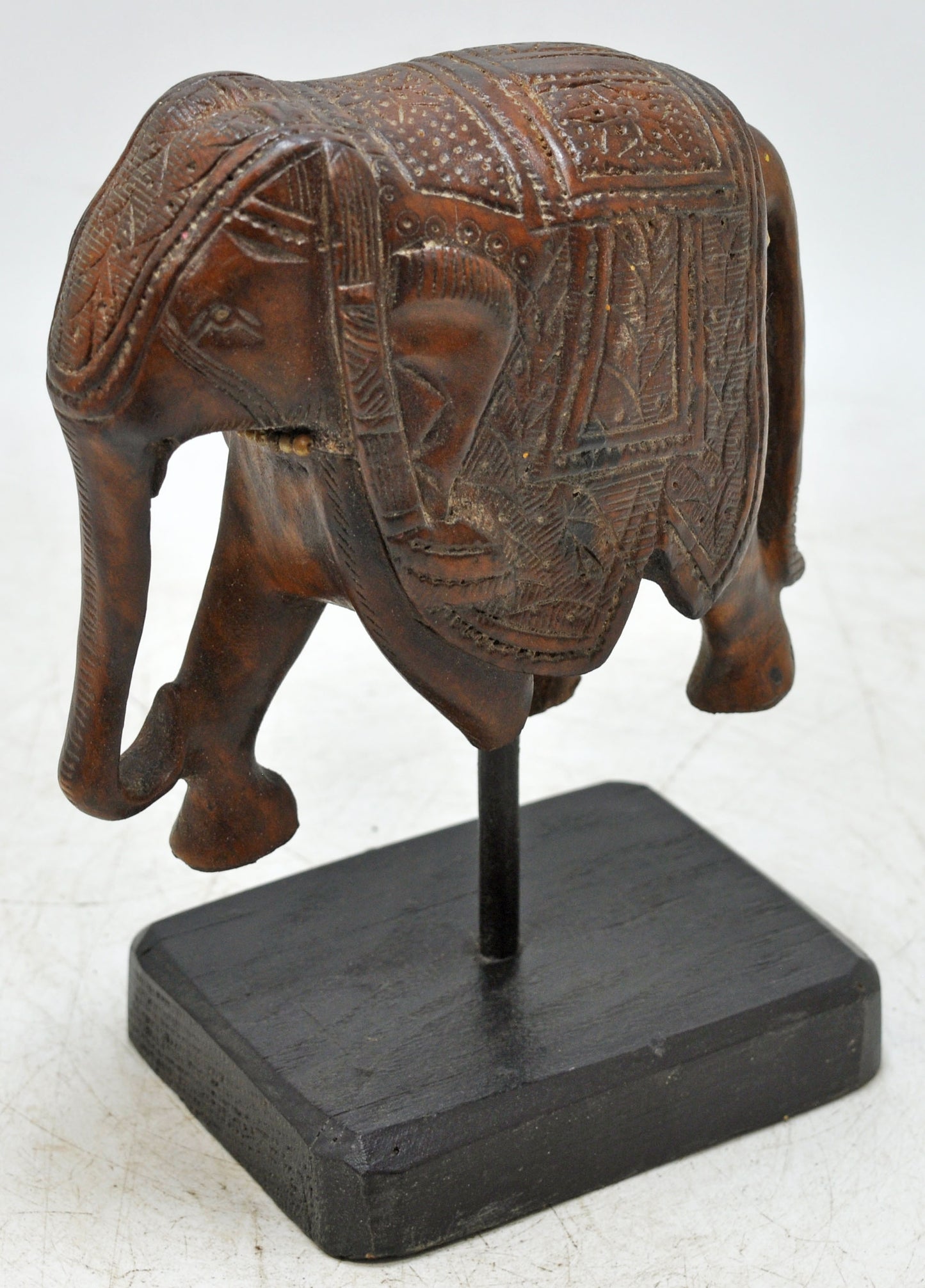 Vintage Wooden Small Elephant Figurine Original Old Fine Hand Carved