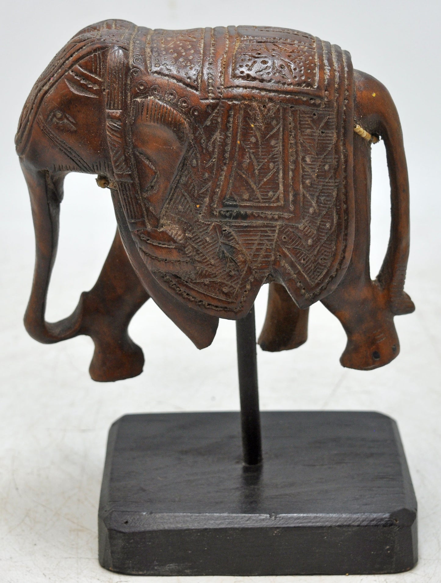 Vintage Wooden Small Elephant Figurine Original Old Fine Hand Carved