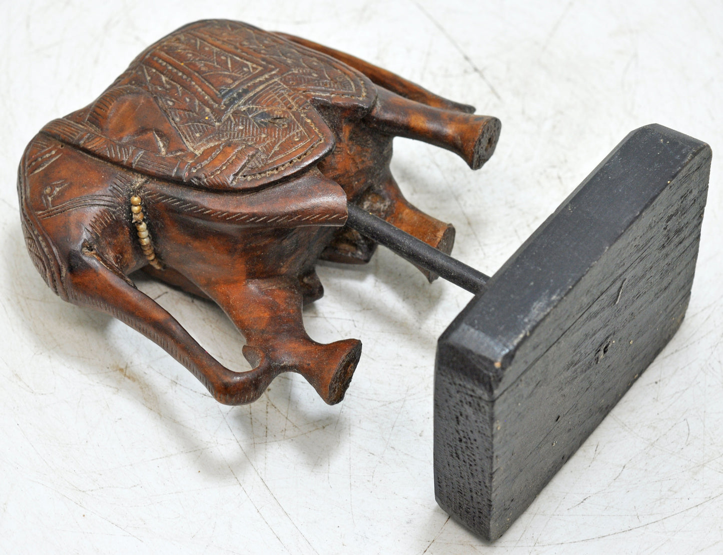 Vintage Wooden Small Elephant Figurine Original Old Fine Hand Carved