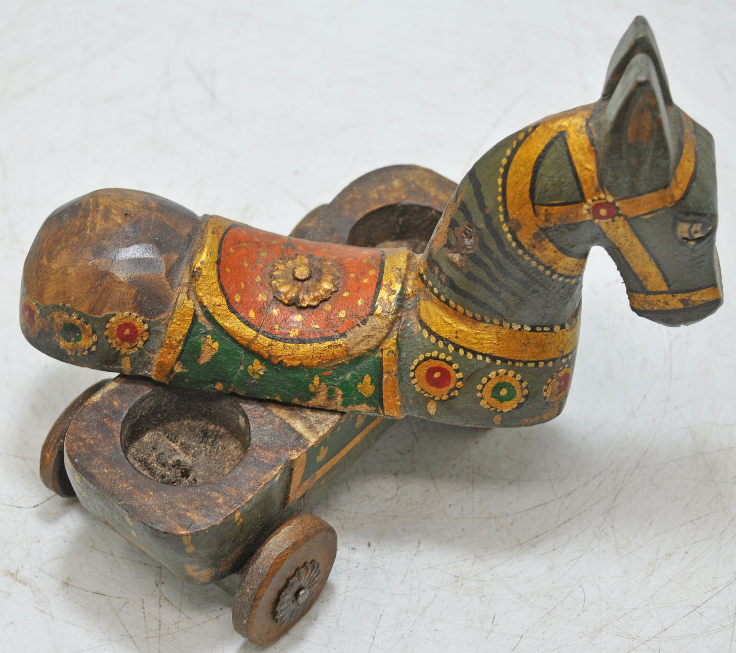 Hand Carved Wooden Horse on Wheels Spice Box Fine Hand Painted