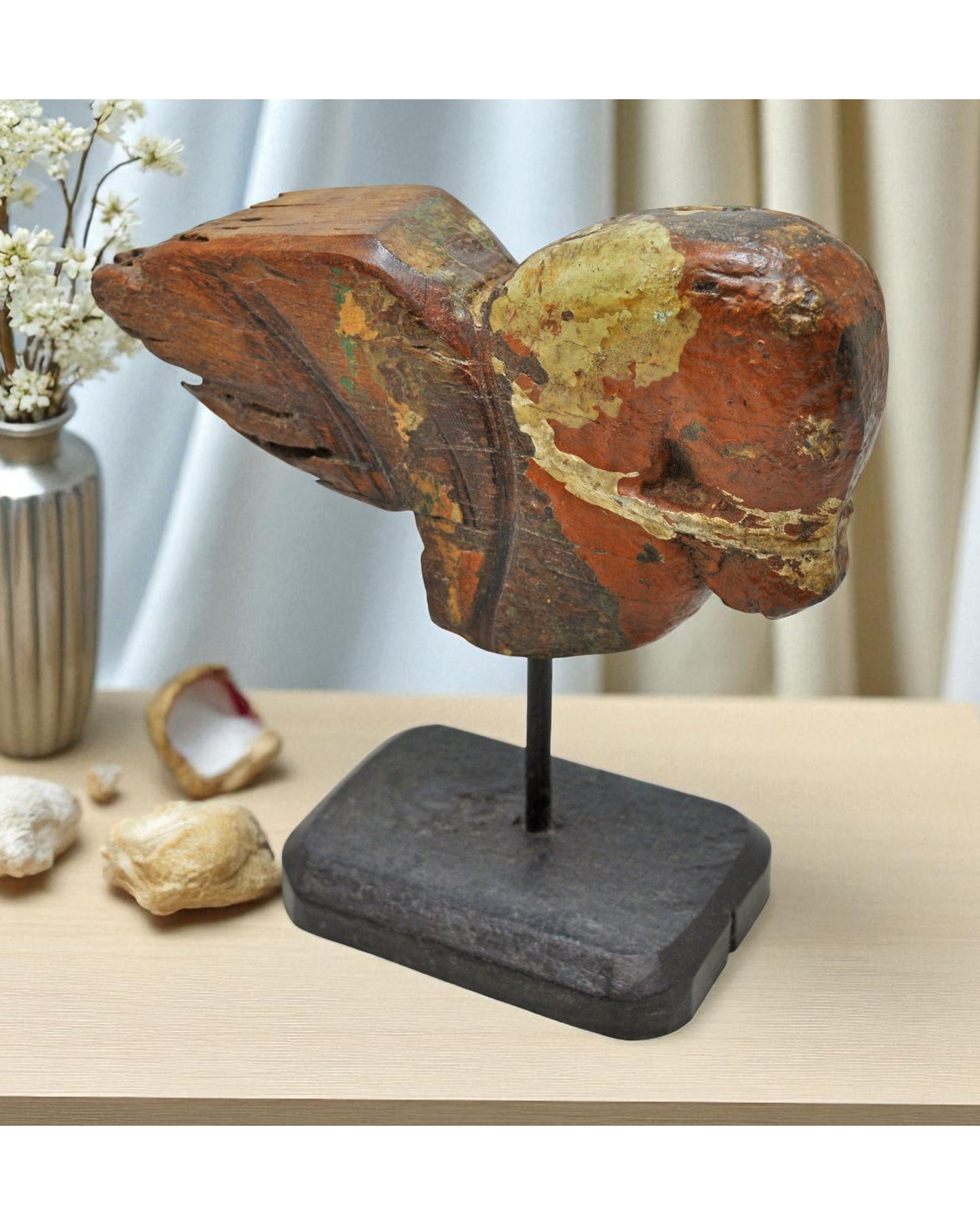 Antique Wooden Horse Head Figurine Original Old Fine Hand Carved