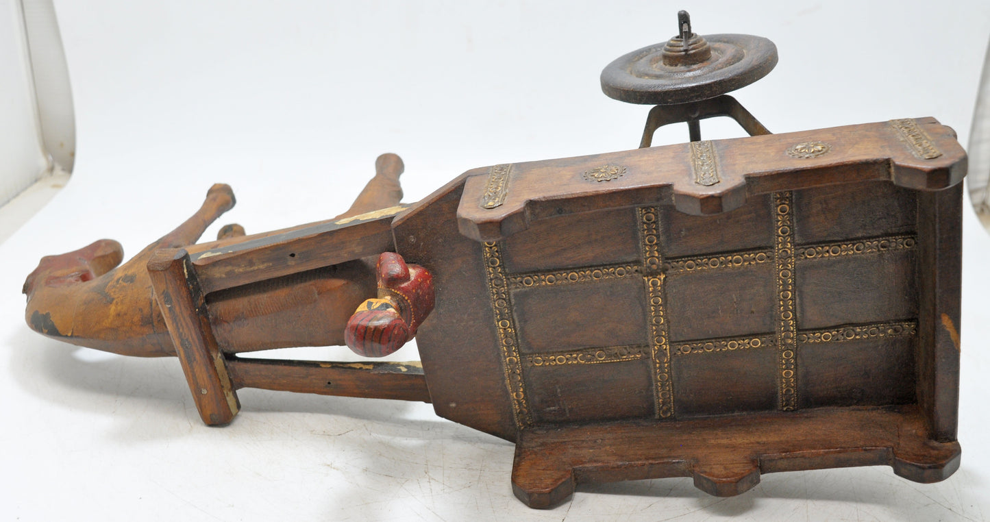 Vintage Wooden Horse With Cart Figurine Original Old Fine Hand Carved