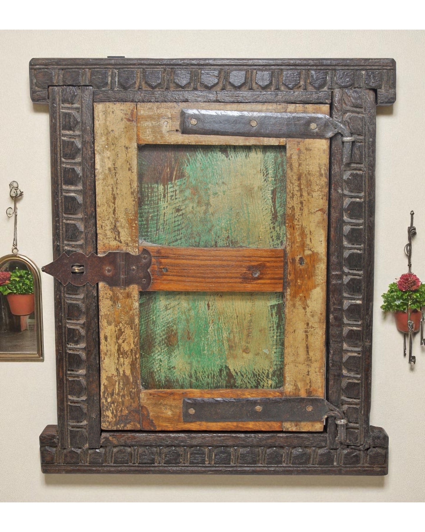 Antique Wooden Wall Décor Window Panel Frame Original Old Hand Crafted