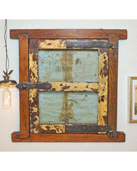 Antique Wooden Wall Décor Window Panel Frame Original Old Hand Crafted