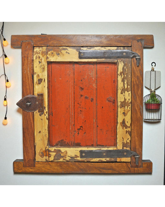 Antique Wooden Wall Décor Window Panel Frame Original Old Hand Crafted