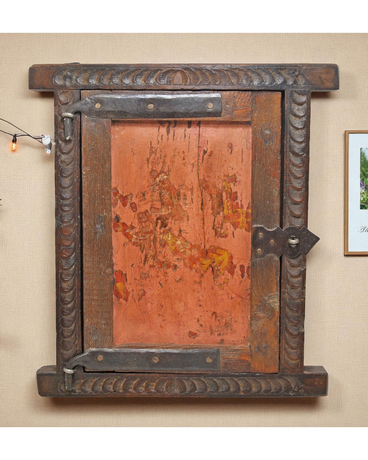 Antique Wooden Wall Décor Window Panel Frame Original Old Hand Crafted