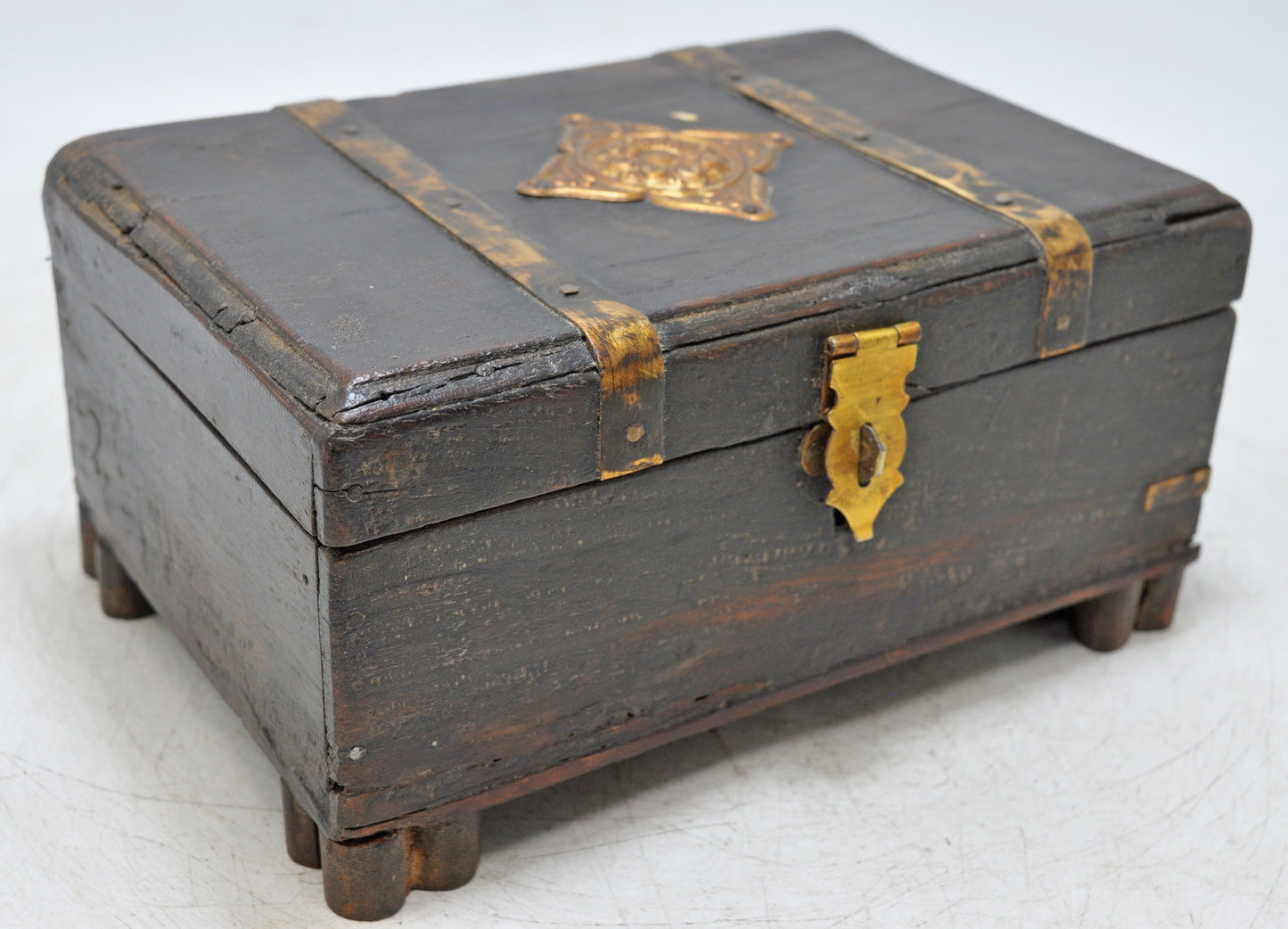 Vintage Wooden Storage Box Original Old Hand Crafted Brass Fitted