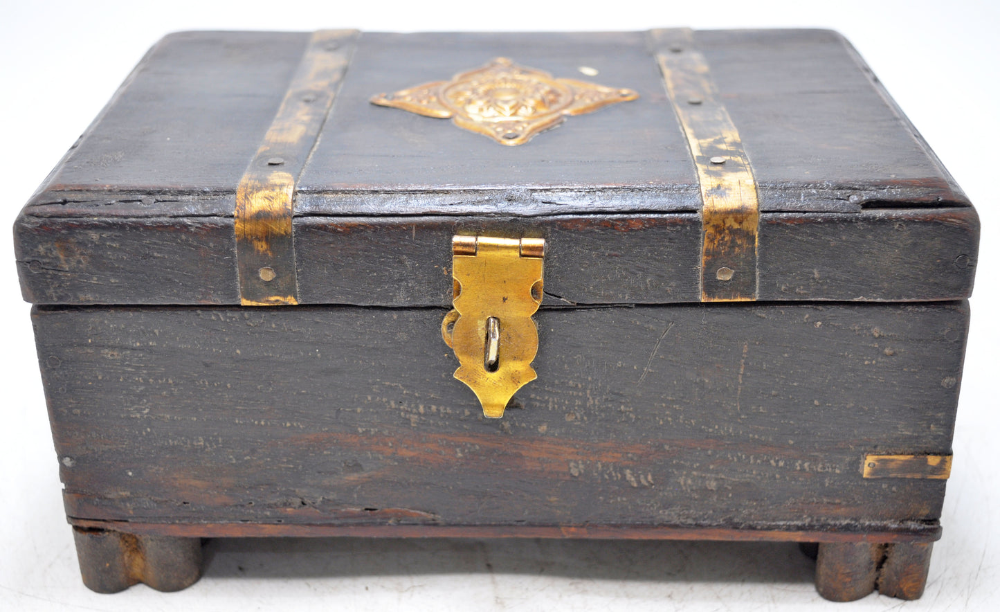 Vintage Wooden Storage Box Original Old Hand Crafted Brass Fitted
