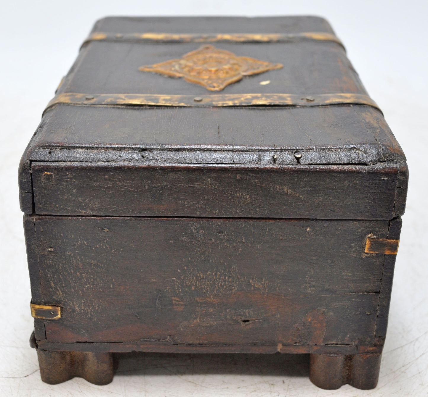Vintage Wooden Storage Box Original Old Hand Crafted Brass Fitted