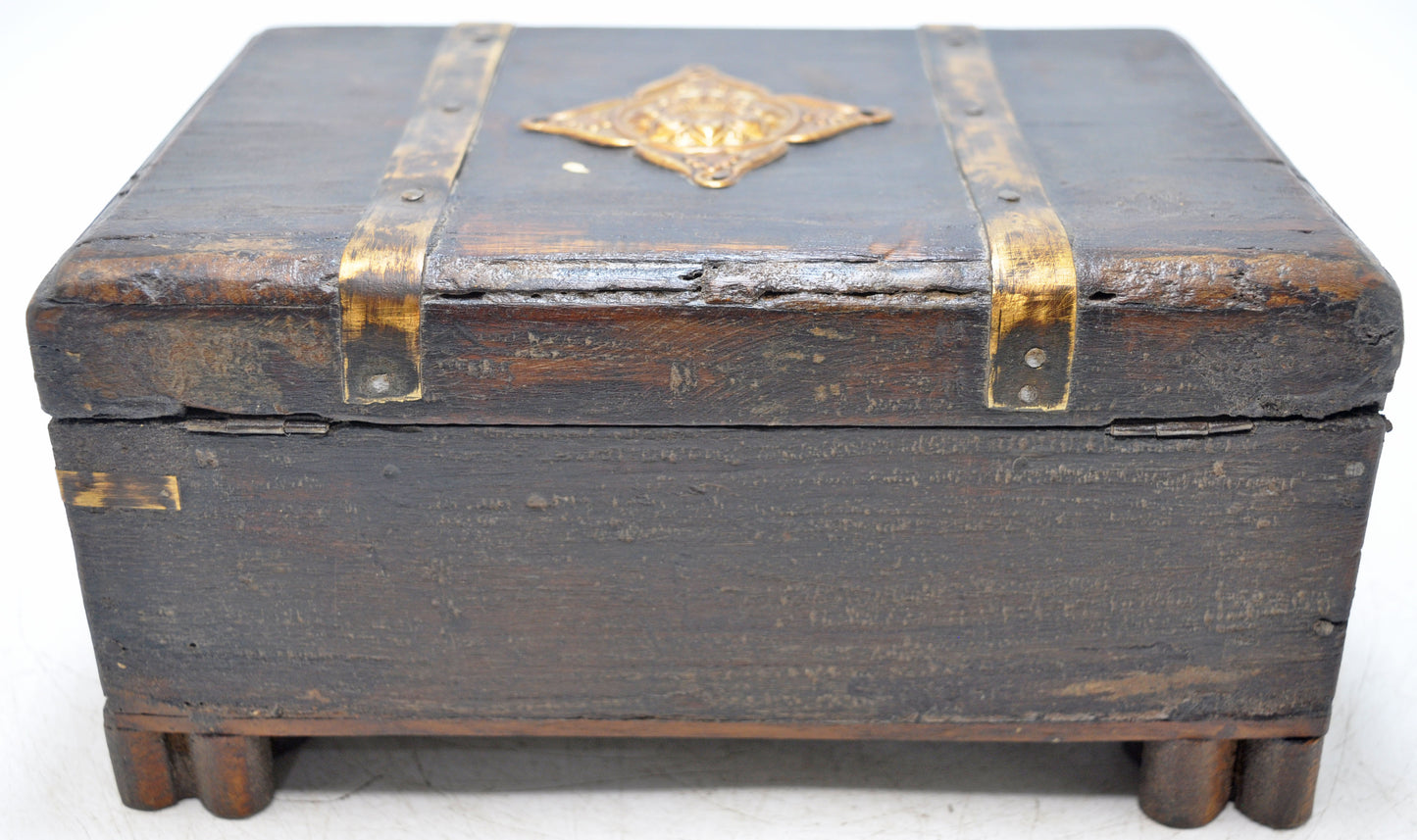Vintage Wooden Storage Box Original Old Hand Crafted Brass Fitted