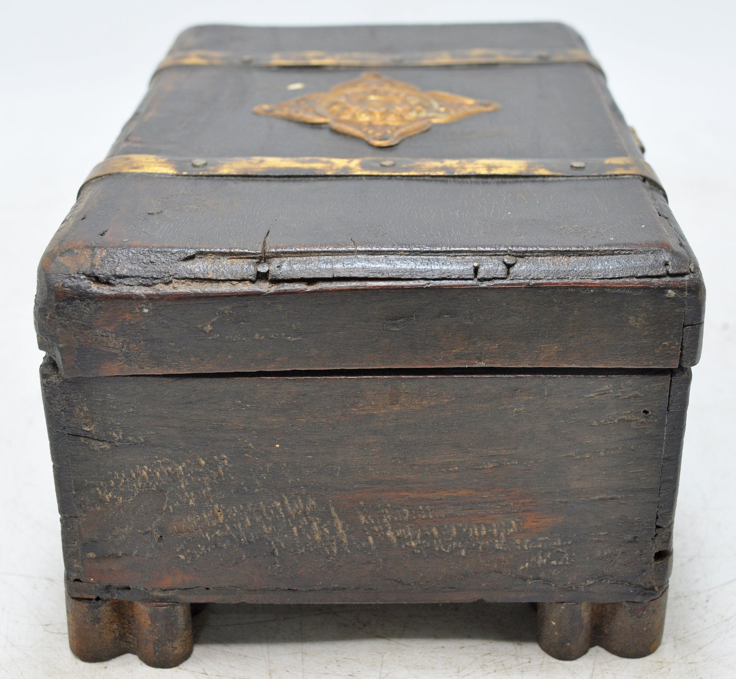 Vintage Wooden Storage Box Original Old Hand Crafted Brass Fitted