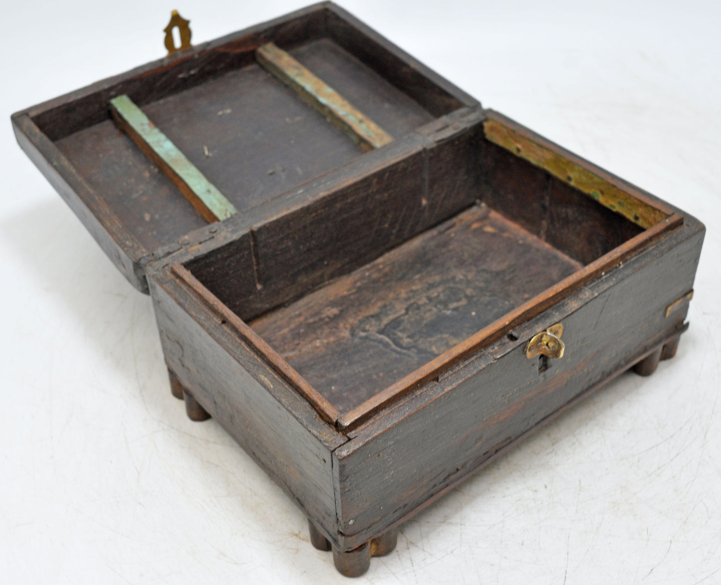 Vintage Wooden Storage Box Original Old Hand Crafted Brass Fitted