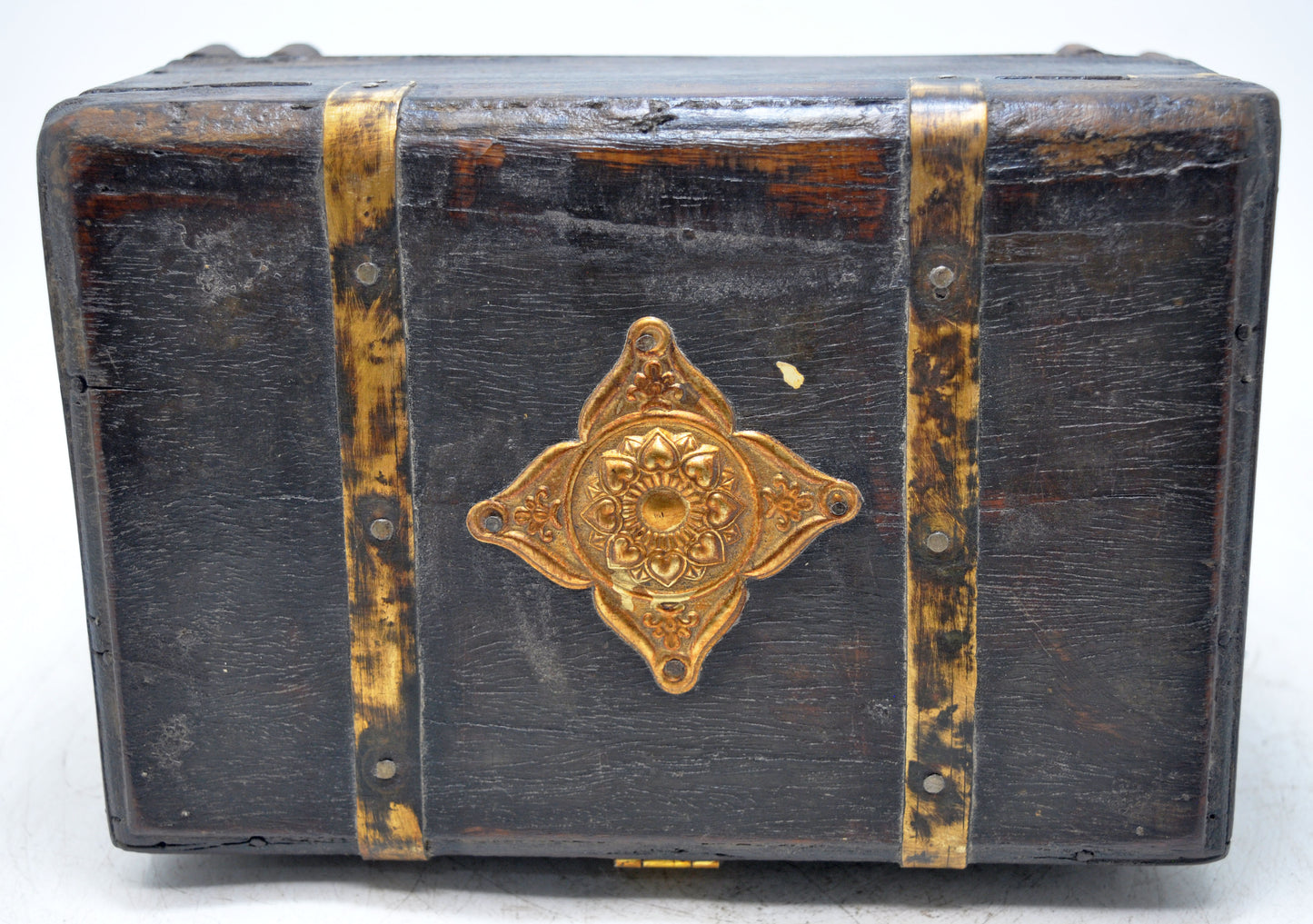 Vintage Wooden Storage Box Original Old Hand Crafted Brass Fitted