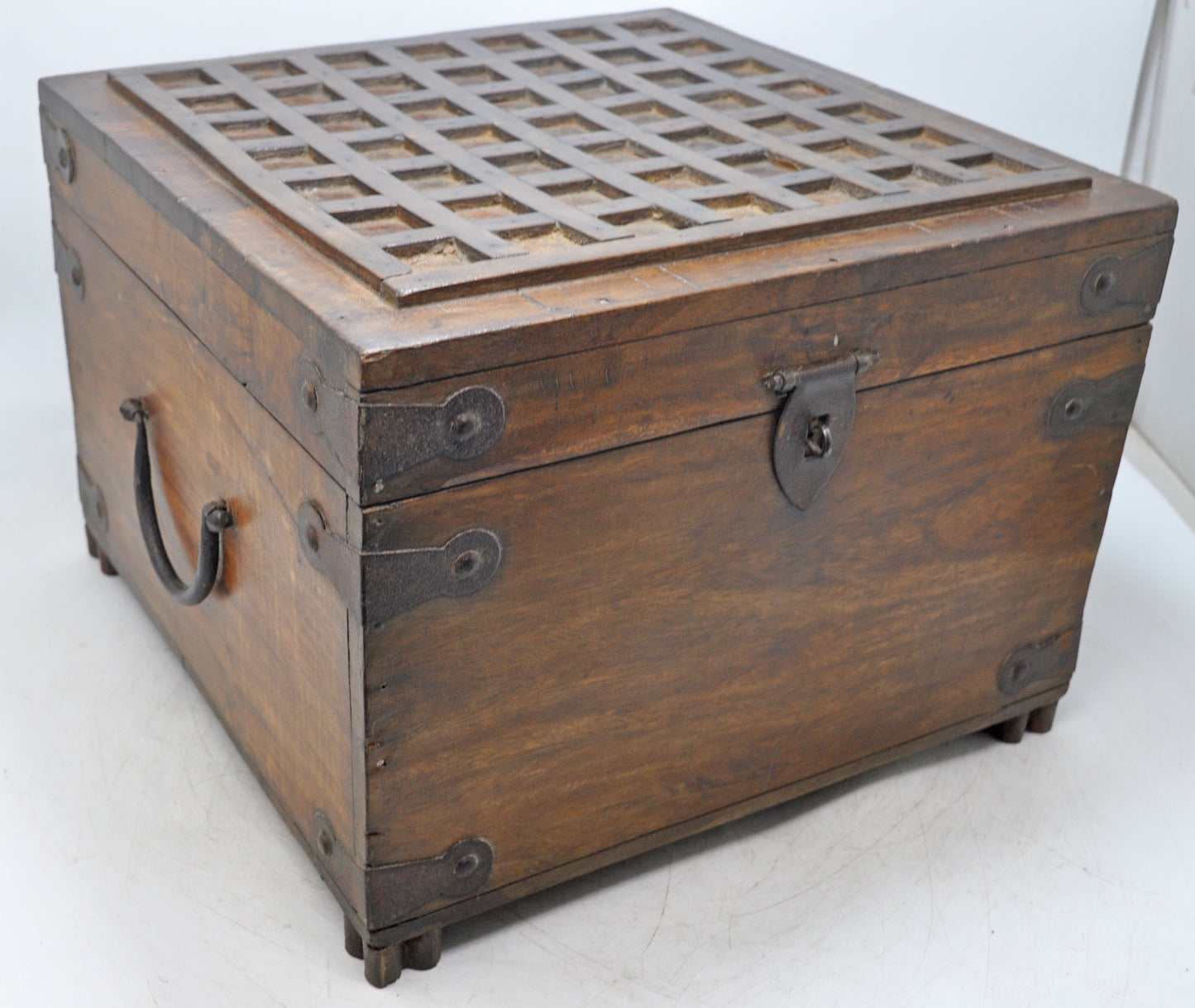 Vintage Wooden Storage Box Original Old Hand Crafted Metal Fitted