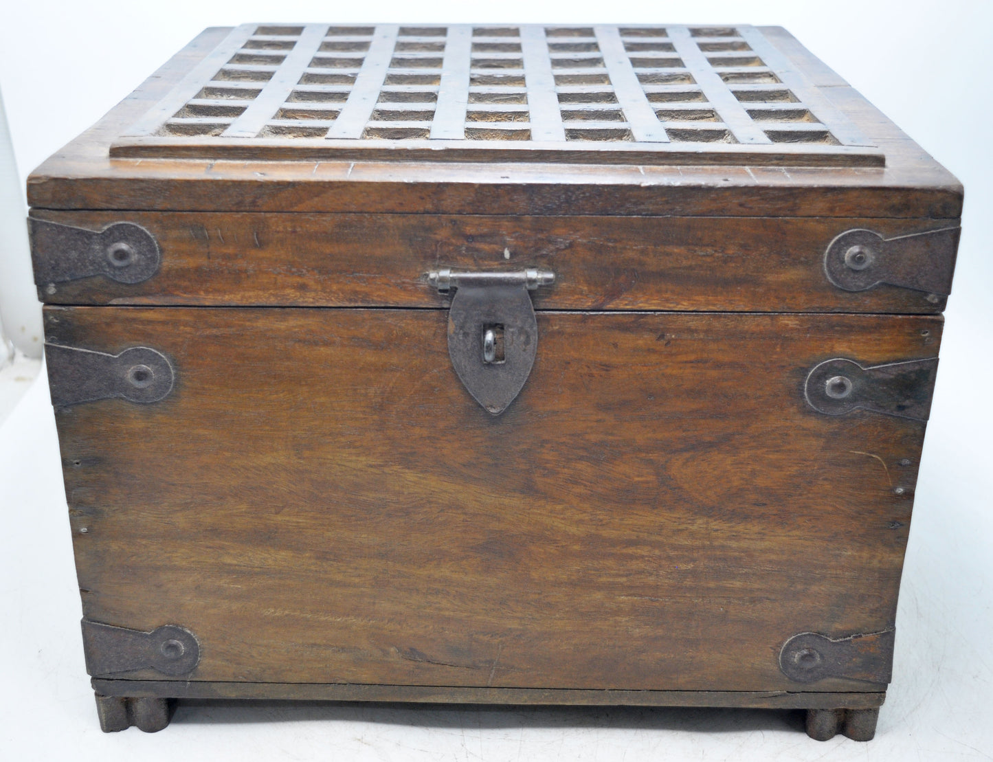 Vintage Wooden Storage Box Original Old Hand Crafted Metal Fitted