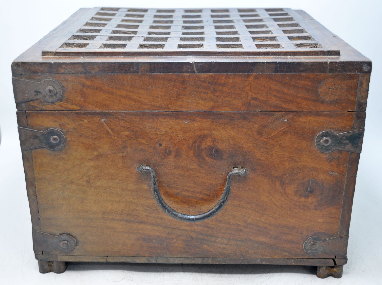 Vintage Wooden Storage Box Original Old Hand Crafted Metal Fitted