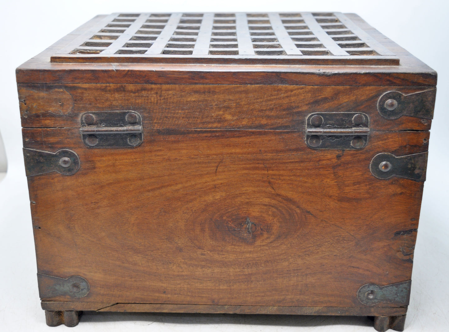 Vintage Wooden Storage Box Original Old Hand Crafted Metal Fitted