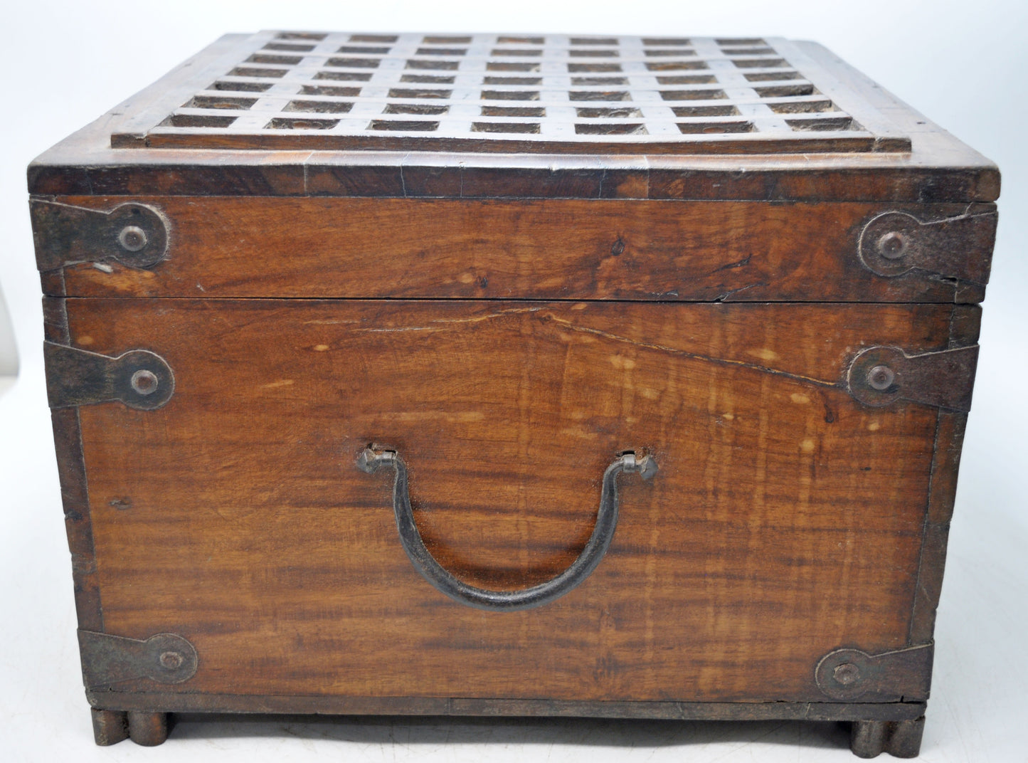 Vintage Wooden Storage Box Original Old Hand Crafted Metal Fitted