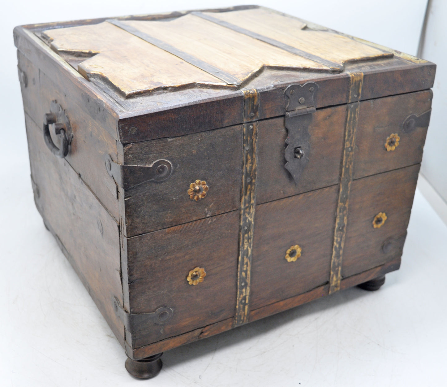 Vintage Wooden Storage Box Original Old Hand Crafted Metal Fitted