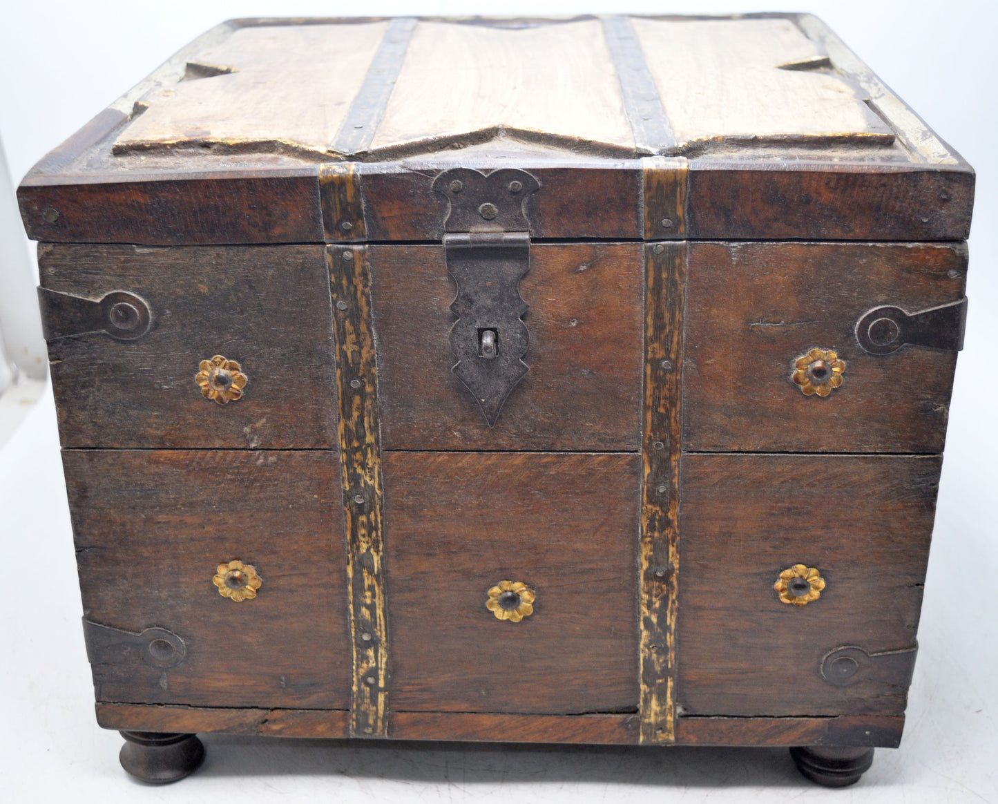 Vintage Wooden Storage Box Original Old Hand Crafted Metal Fitted