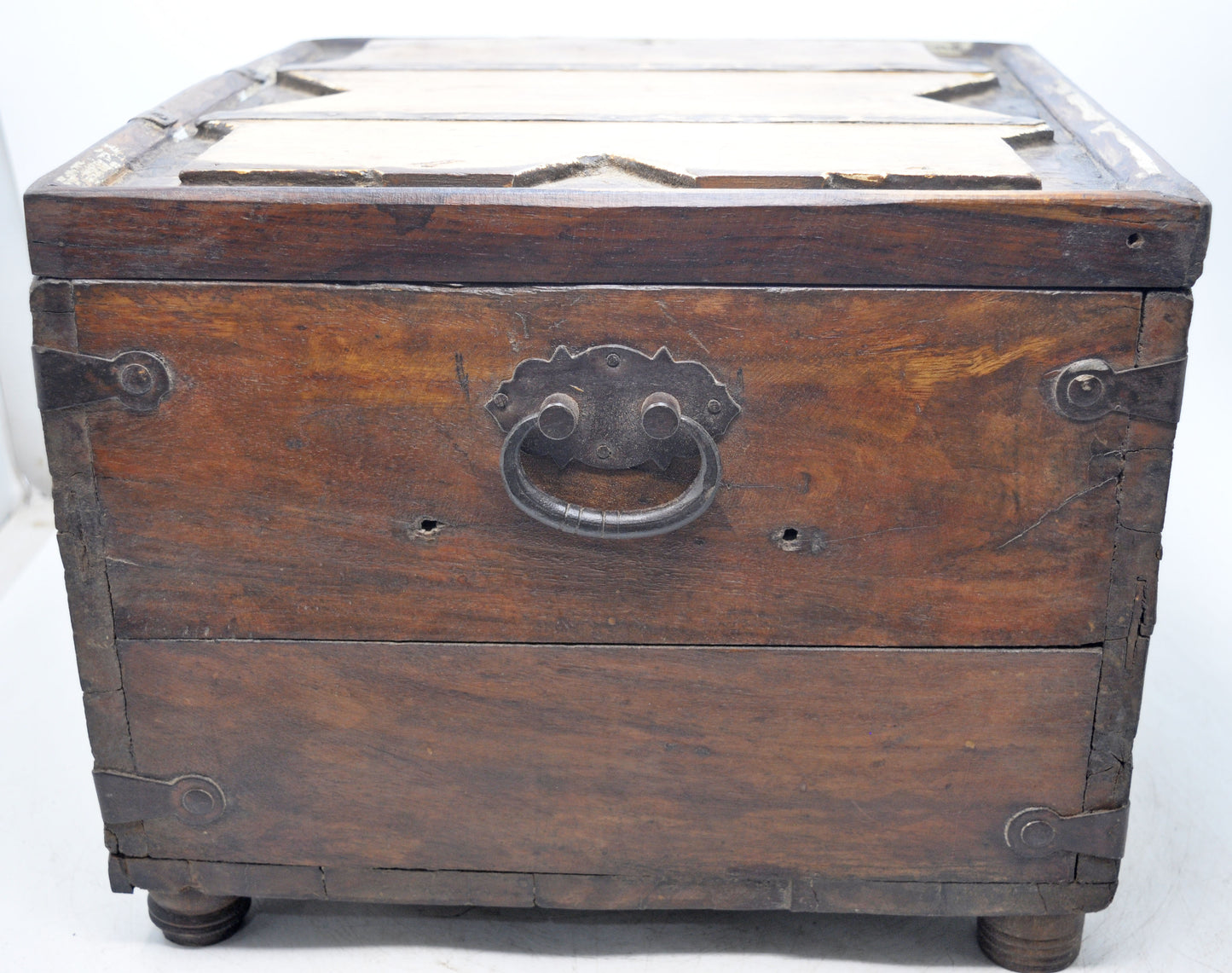 Vintage Wooden Storage Box Original Old Hand Crafted Metal Fitted