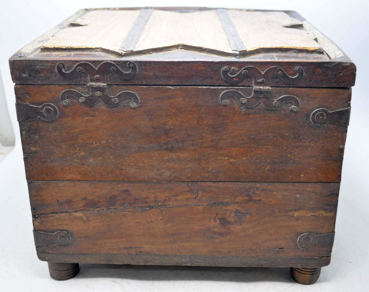 Vintage Wooden Storage Box Original Old Hand Crafted Metal Fitted