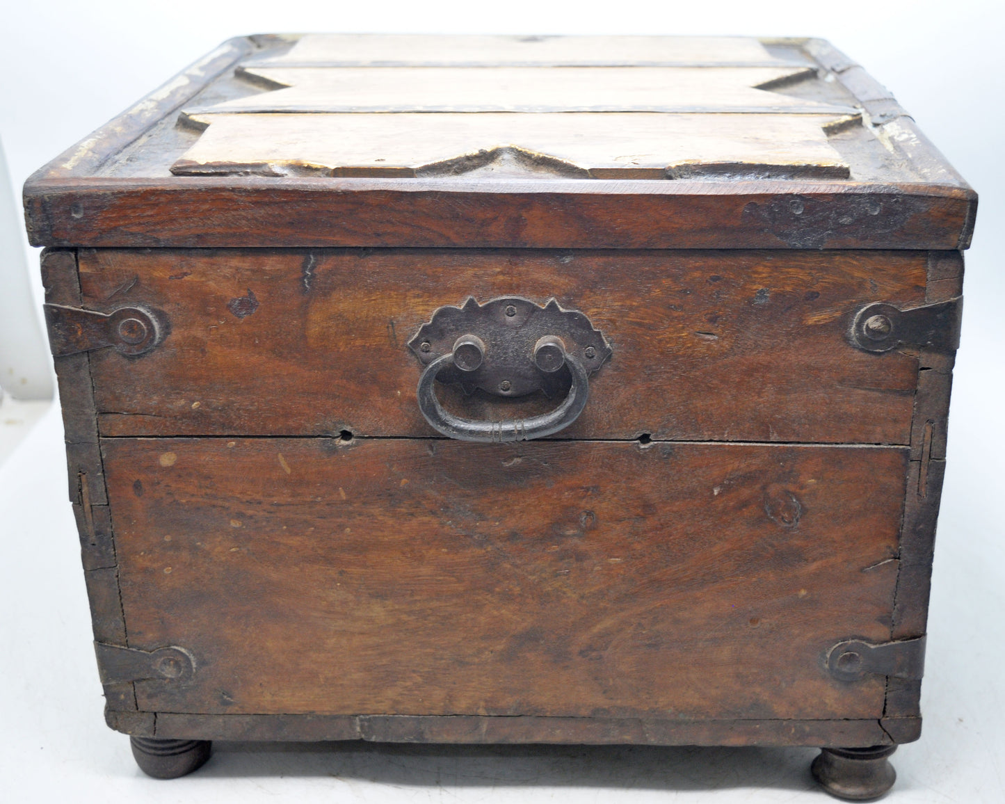 Vintage Wooden Storage Box Original Old Hand Crafted Metal Fitted
