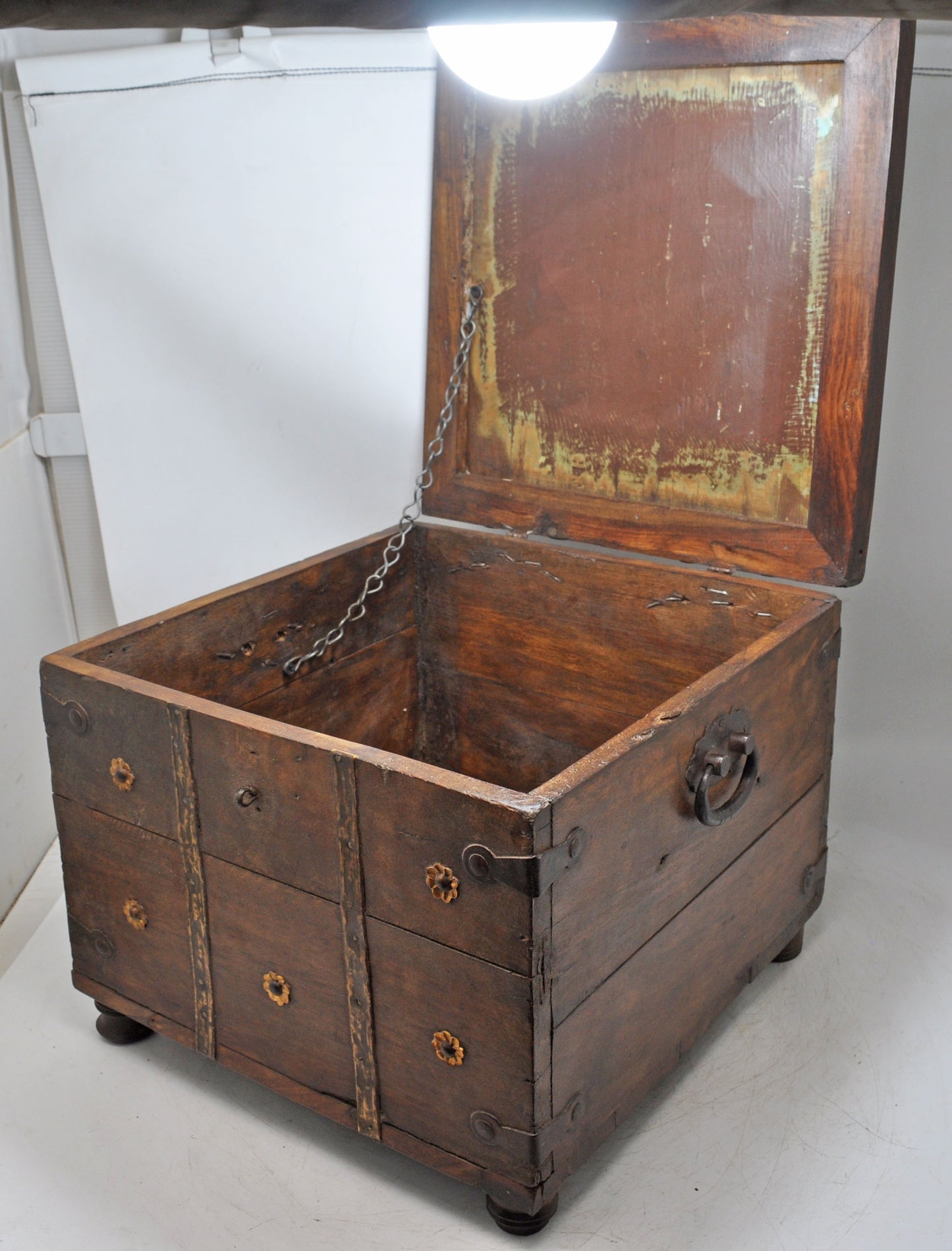 Vintage Wooden Storage Box Original Old Hand Crafted Metal Fitted