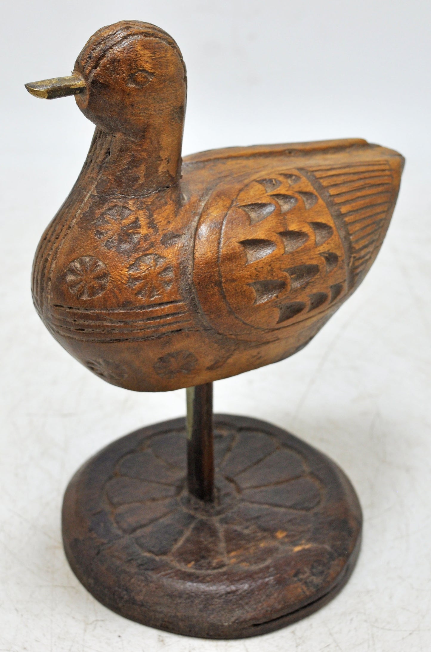 Vintage Wooden Bird Figurine Original Old Fine Hand Carved
