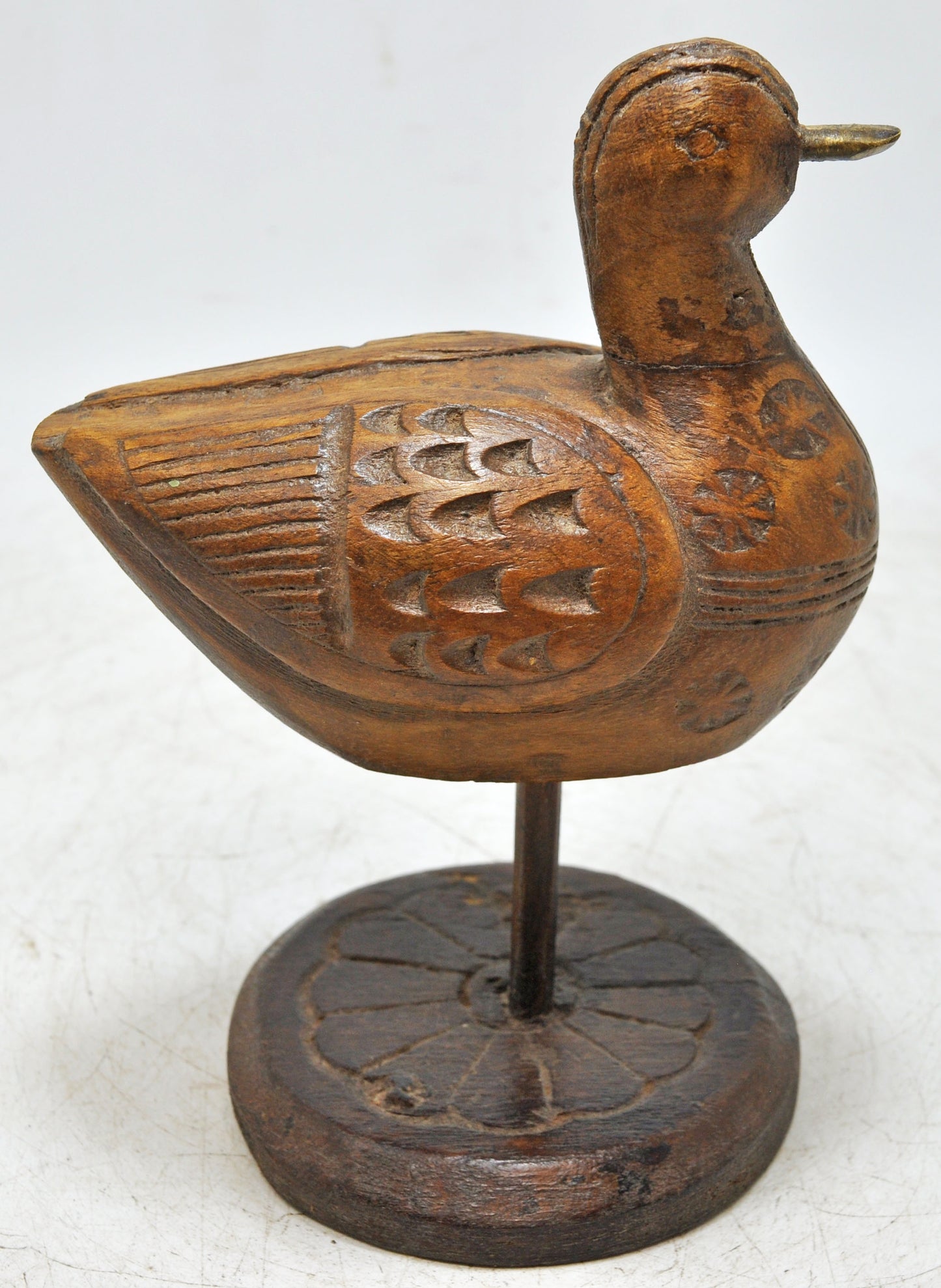 Vintage Wooden Bird Figurine Original Old Fine Hand Carved