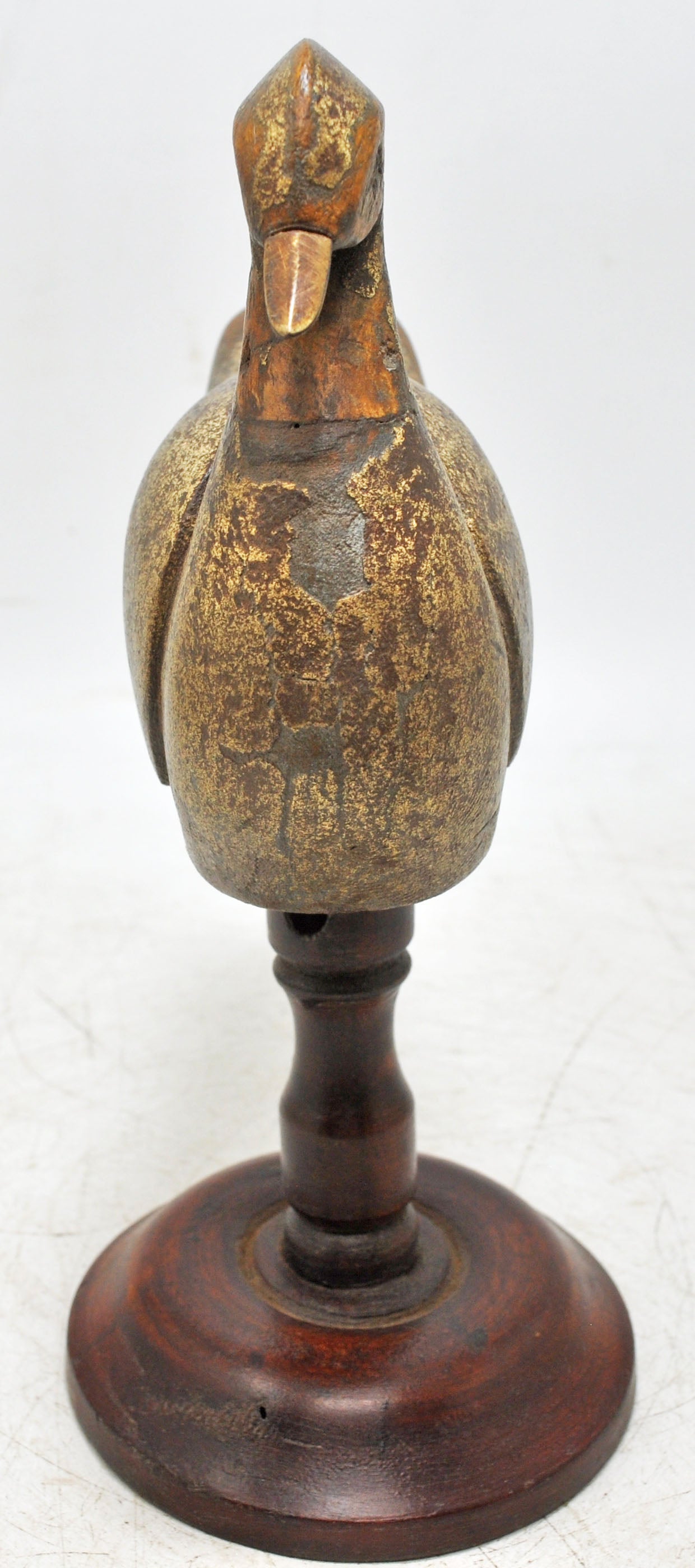 Vintage Wooden Bird Figurine Original Old Fine Hand Carved Metal Fitted