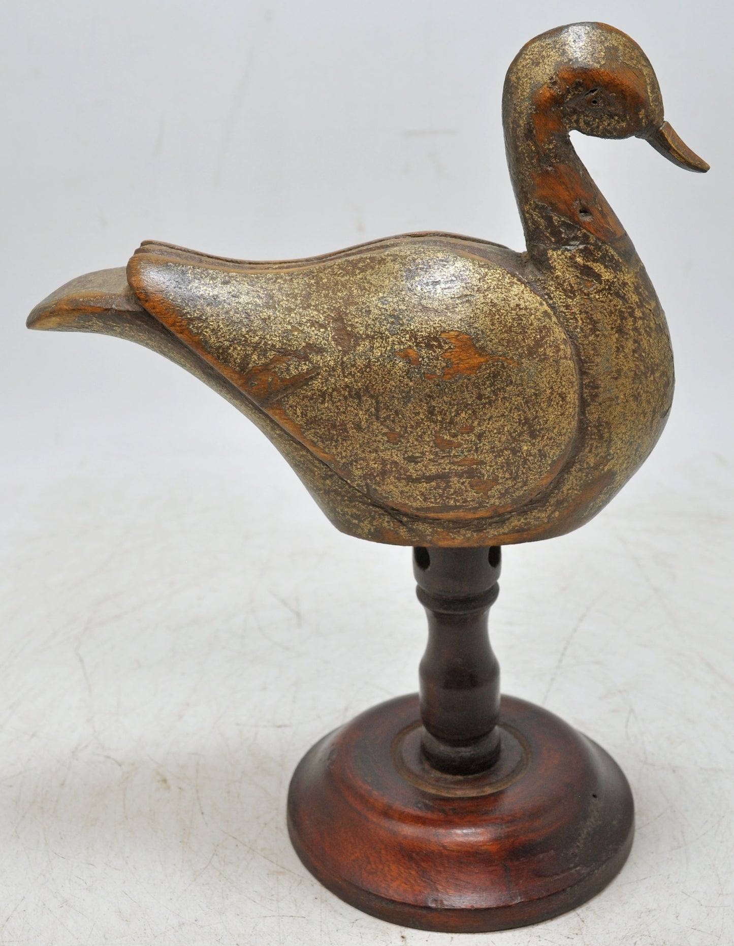 Vintage Wooden Bird Figurine Original Old Fine Hand Carved Metal Fitted