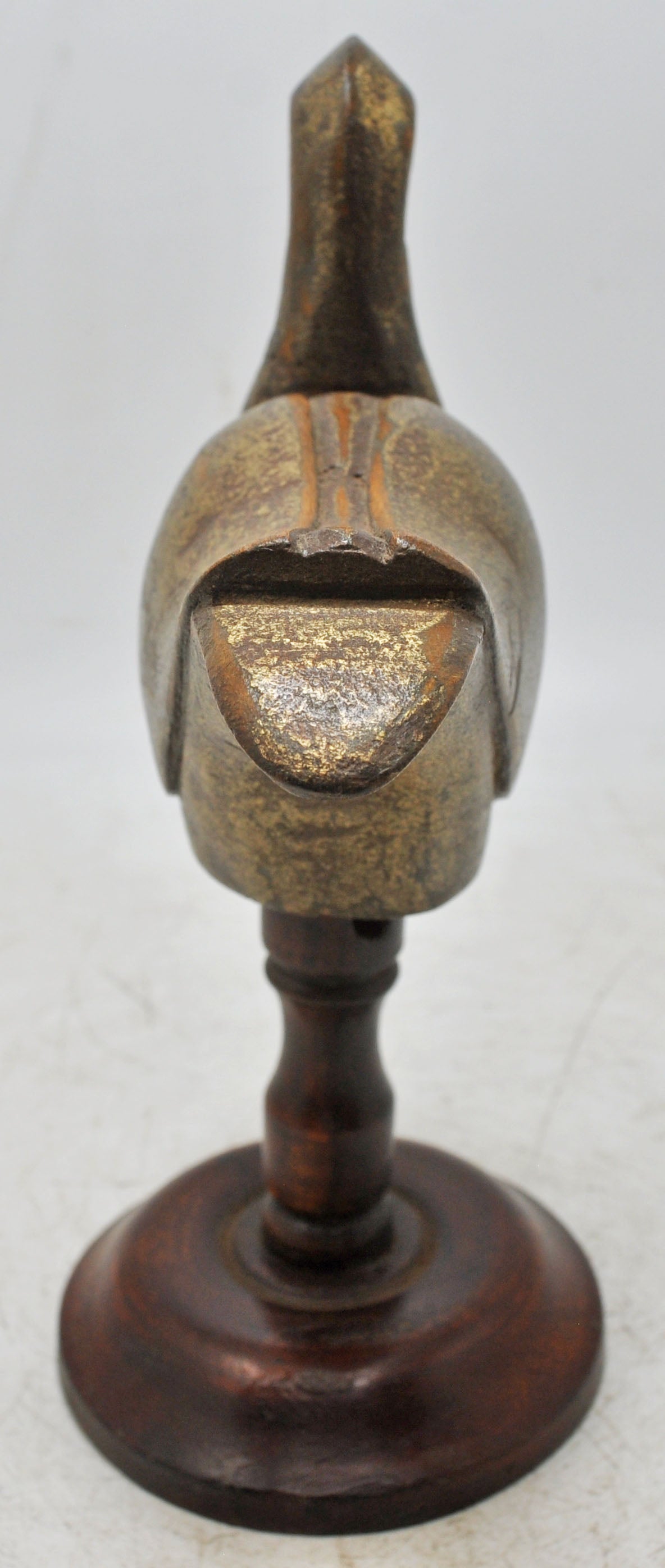 Vintage Wooden Bird Figurine Original Old Fine Hand Carved Metal Fitted