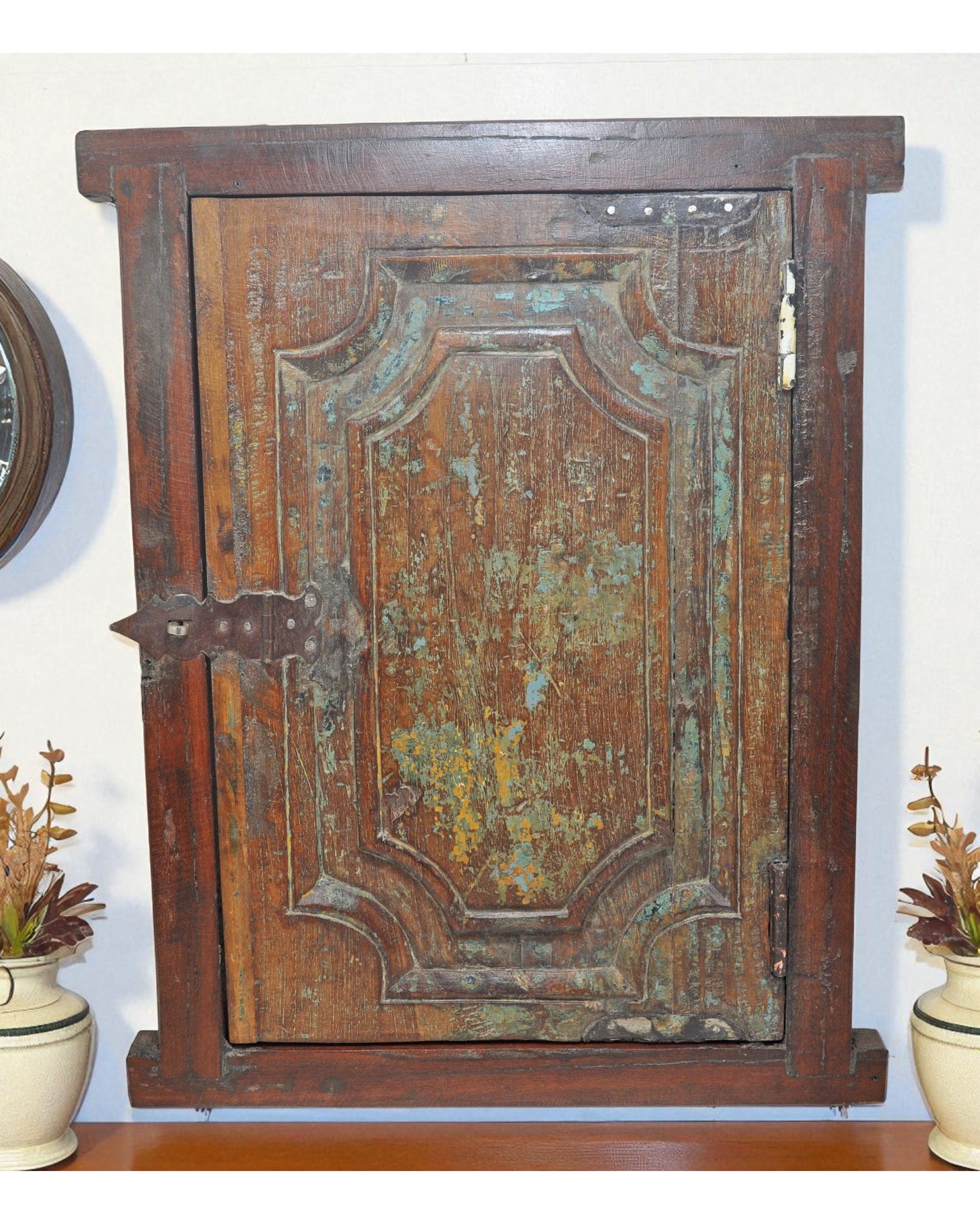 Antique Wooden Wall Décor Window Panel With Frame Original Old Hand Crafted