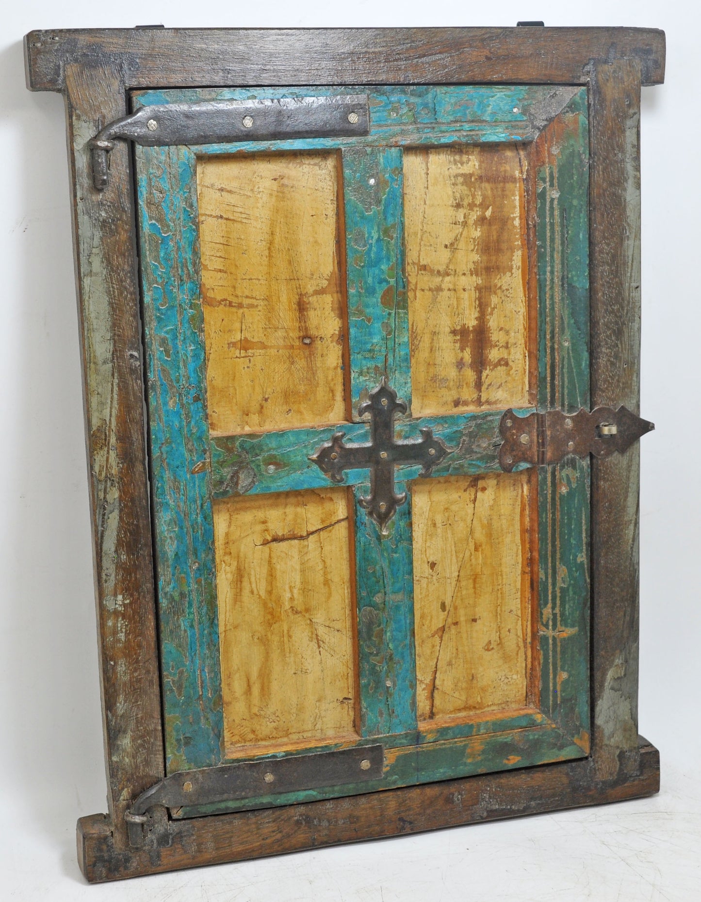 Antique Wooden Wall Décor Window Panel With Frame Original Old Hand Crafted