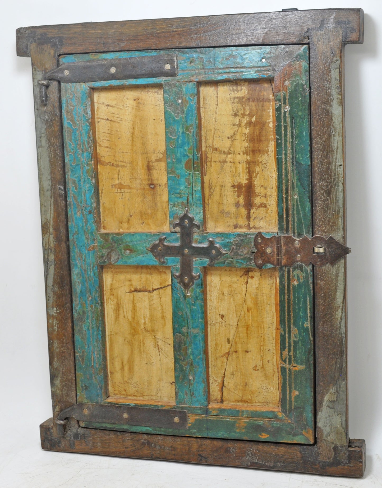 Antique Wooden Wall Décor Window Panel With Frame Original Old Hand Crafted