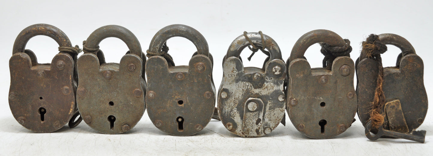 Lot of 6 Antique Iron Pad Locks Original Old Hand Crafted Working With Keys