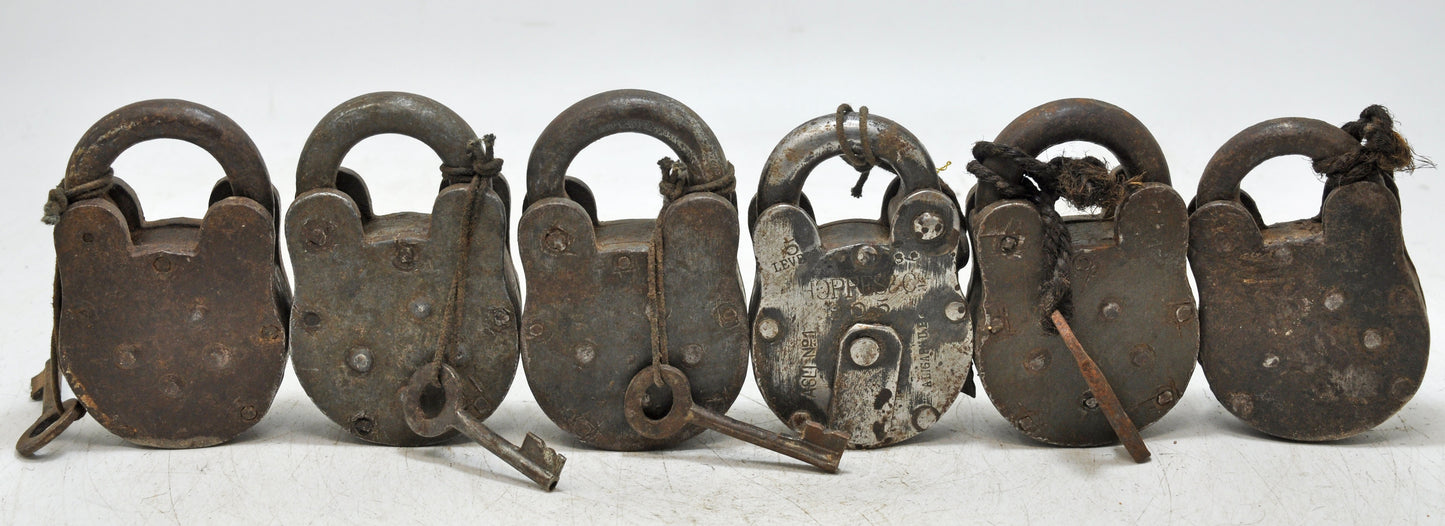 Lot of 6 Antique Iron Pad Locks Original Old Hand Crafted Working With Keys