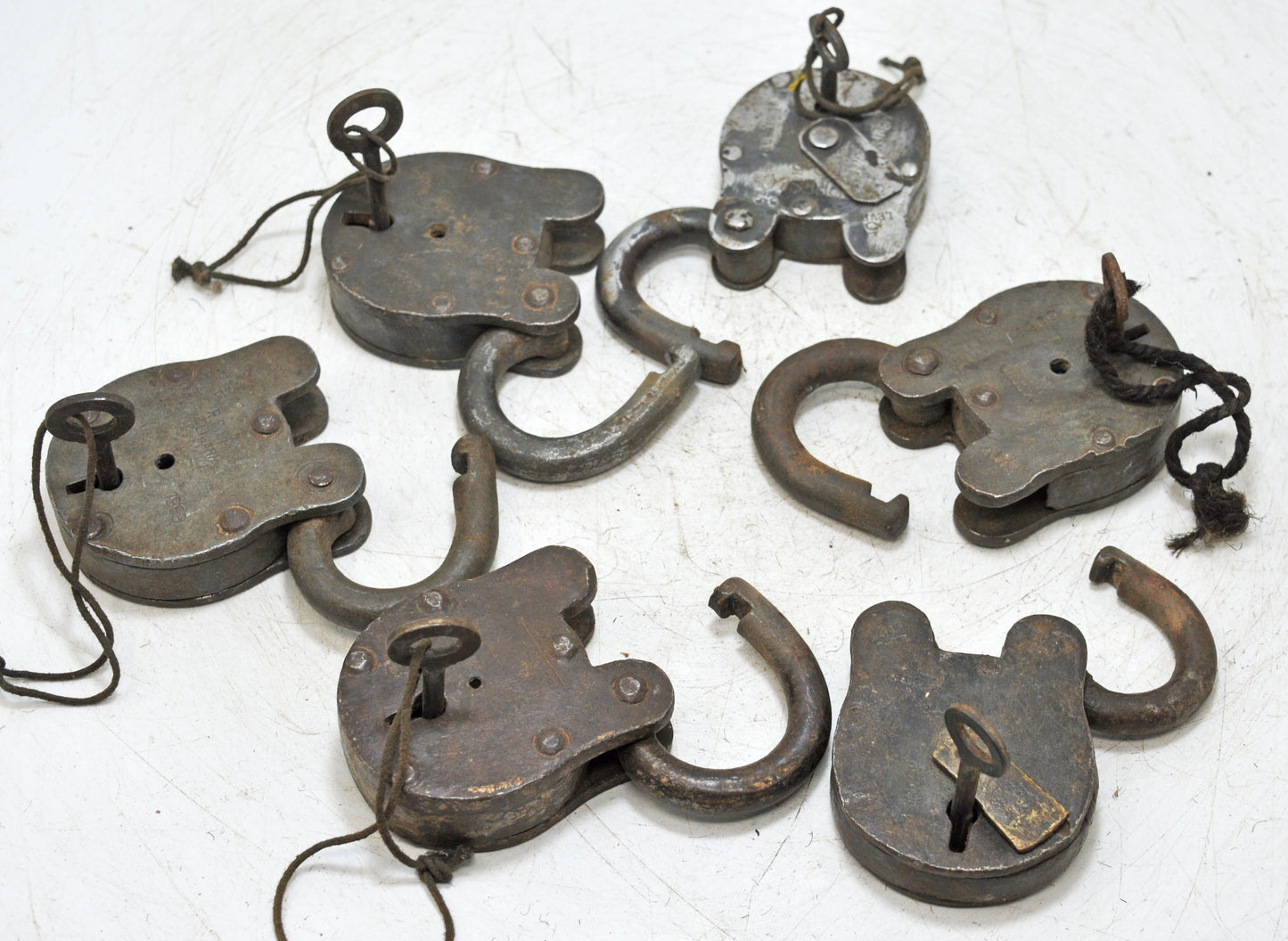Lot of 6 Antique Iron Pad Locks Original Old Hand Crafted Working With Keys