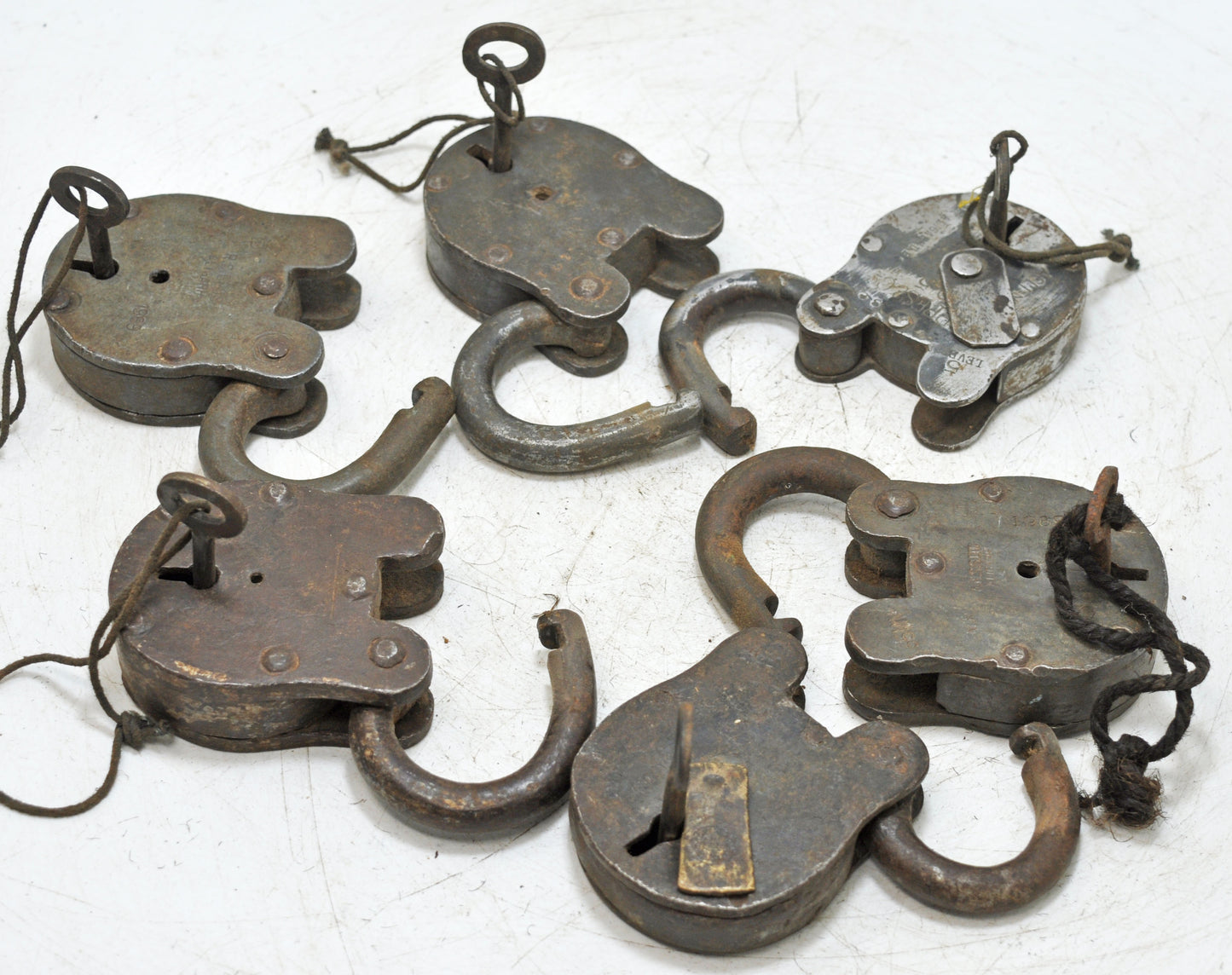 Lot of 6 Antique Iron Pad Locks Original Old Hand Crafted Working With Keys