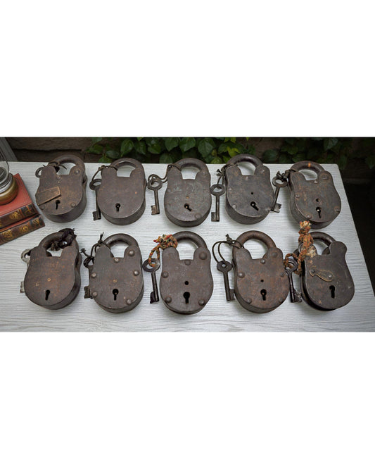 Lot of 10 Antique Iron Pad Locks Original Old Hand Crafted Working With Keys