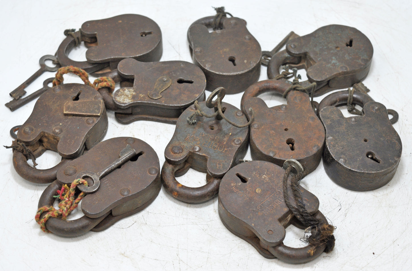 Lot of 10 Antique Iron Pad Locks Original Old Hand Crafted Working With Keys