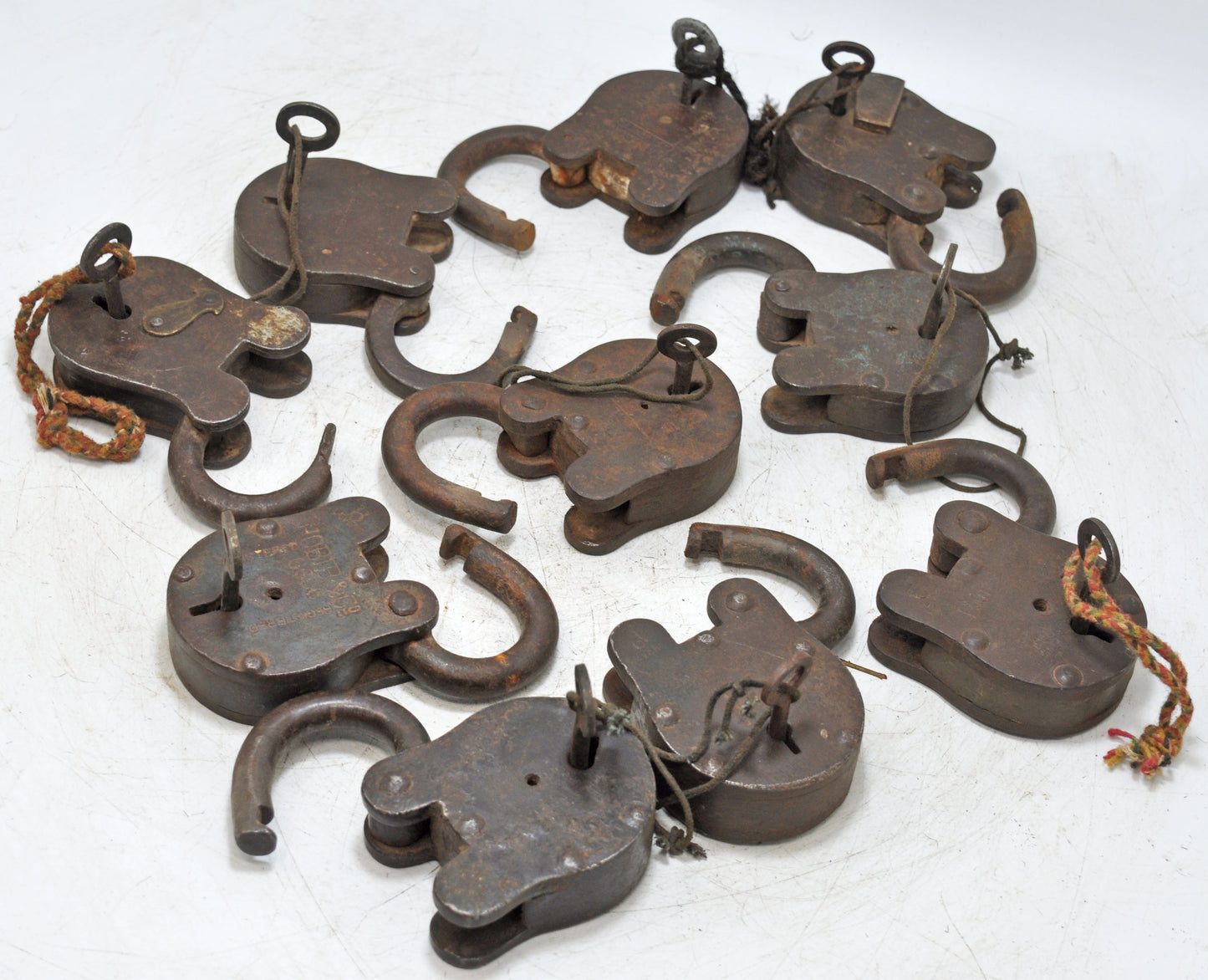 Lot of 10 Antique Iron Pad Locks Original Old Hand Crafted Working With Keys