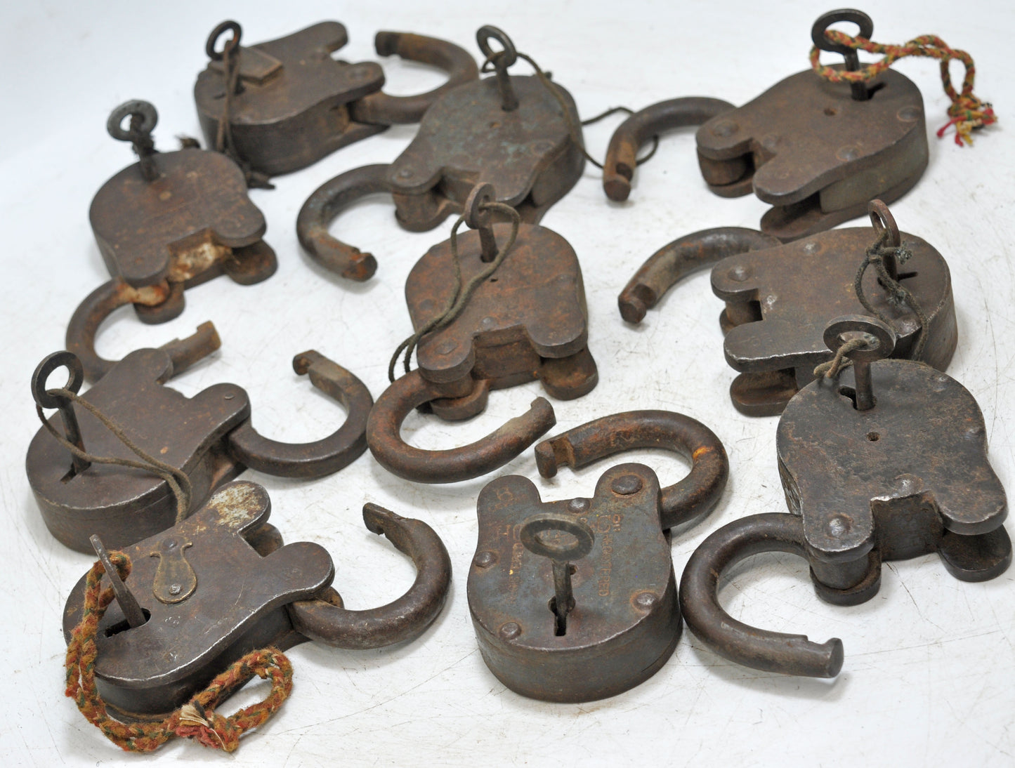 Lot of 10 Antique Iron Pad Locks Original Old Hand Crafted Working With Keys