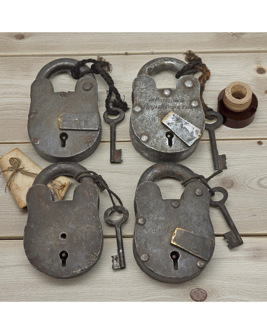 Lot of 4 Antique Iron Pad Locks Original Old Hand Crafted Working With Keys