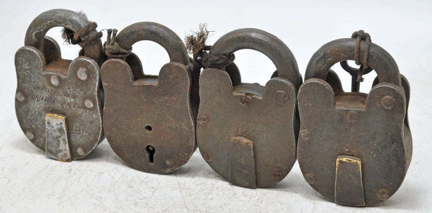 Lot of 4 Antique Iron Pad Locks Original Old Hand Crafted Working With Keys